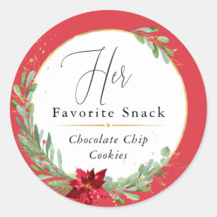 Her Favourite Snack Christmas Wedding Favour Classic Round Sticker