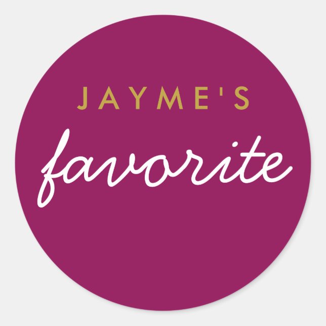 "Her" Favourite Snack Magenta Gold Classic Round Sticker (Front)