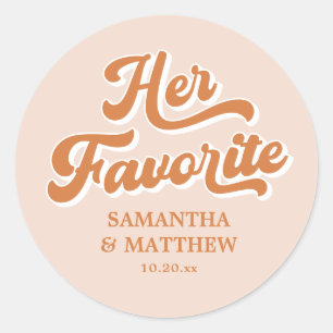 Her Favourite Vintage Orange Retro 70s Boho Weddin Classic Round Sticker
