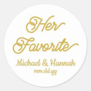 Her Favourite Wedding Favour Candy To go Treat  Classic Round Sticker