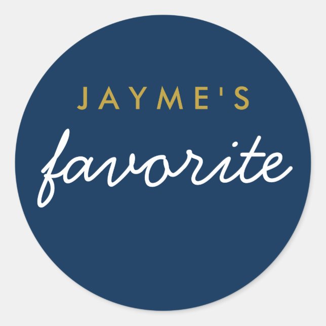 "Her" Favourite Weeding Snack Navy Blue Gold White Classic Round Sticker (Front)