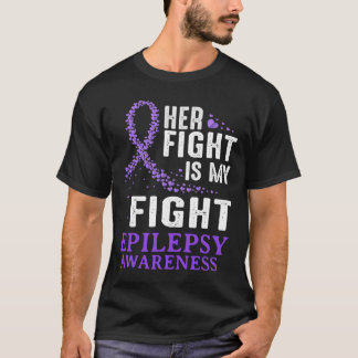 Her Fight Epilepsy Awareness Purple Ribbon Epilept T-Shirt