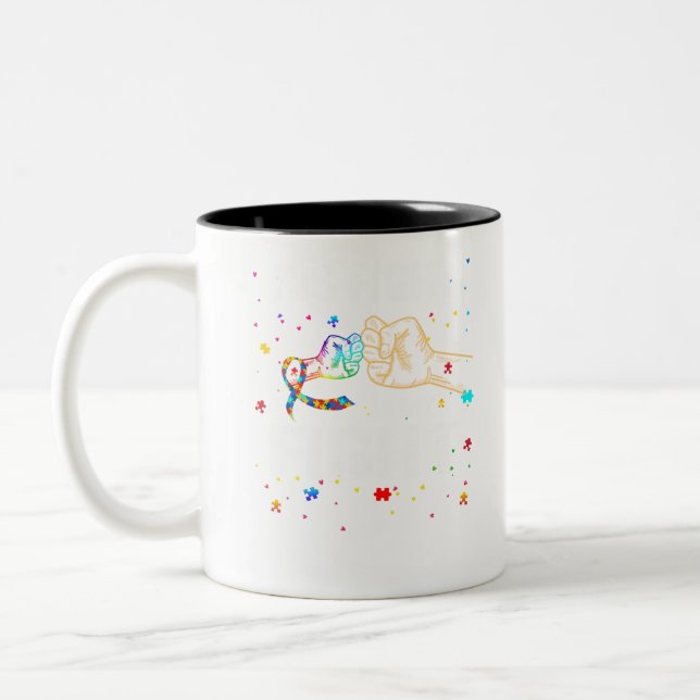 Her Fight Is my Fight Autism Awareness autism mum Two-Tone Coffee Mug (Left)