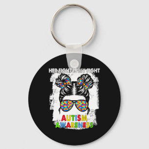 Her Fight Is My Fight Autism Awareness Messy Bun G Key Ring