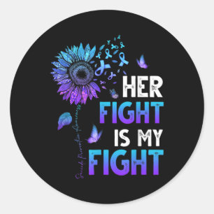 Her Fight Is My Fight Teal & Purple Ribbon Sui Classic Round Sticker