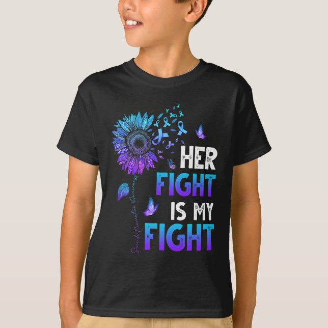 Her Fight Is My Fight Teal and Purple Ribbon Suici T-Shirt (Front)