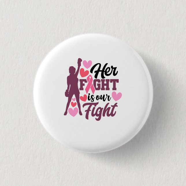Her Fight Is Our Fight Breast Cancer Awareness 3 Cm Round Badge (Front)