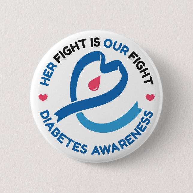 Her Fight Is Our Fight – Diabetes Awareness 6 Cm Round Badge (Front)