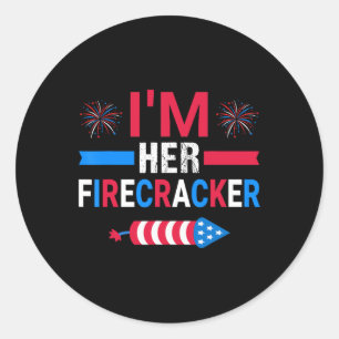 Her Firecracker July 4th Matching Couple For Here Classic Round Sticker