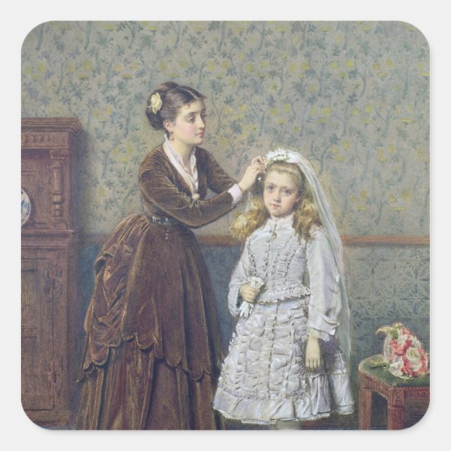 Her First Communion Square Sticker (Front)