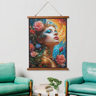 Her Floral Delights AI Concept Art by Xzendor7 Hanging Tapestry