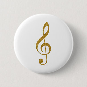 her gold treble clef musical note 6 cm round badge