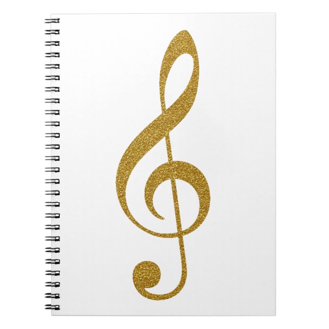 her golden treble clef musical note notebook (Front)