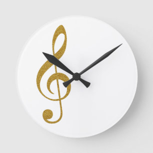 her golden treble clef musical note round clock