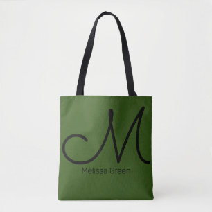 her green tote bag with name & initial