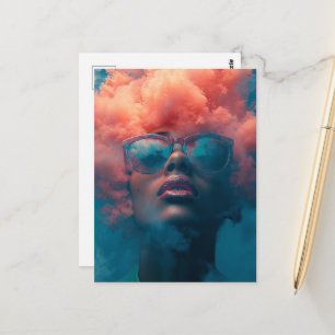 Her Head In the Pink Clouds Surreal Art Postcard