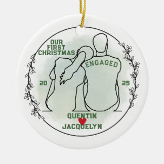Her Head on His Shoulder - First Christmas Engaged Ceramic Tree Decoration