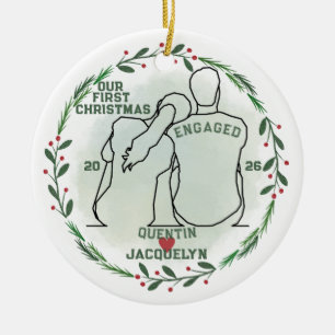 Her Head on His Shoulder - First Christmas Engaged Ceramic Tree Decoration