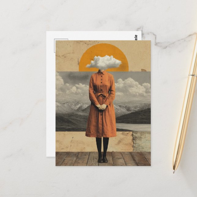 Her Head Was In the Clouds Surreal Art Postcard (Front/Back In Situ)