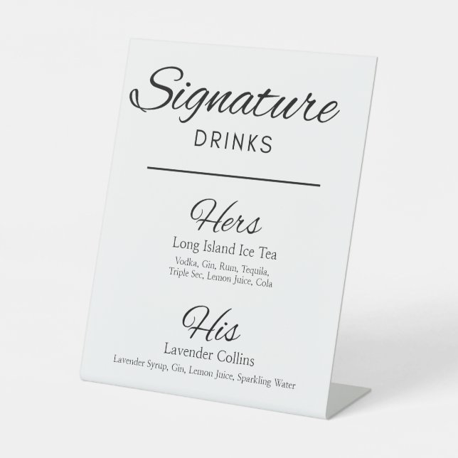 Her/His Signature Drink Wedding Sign (Front)