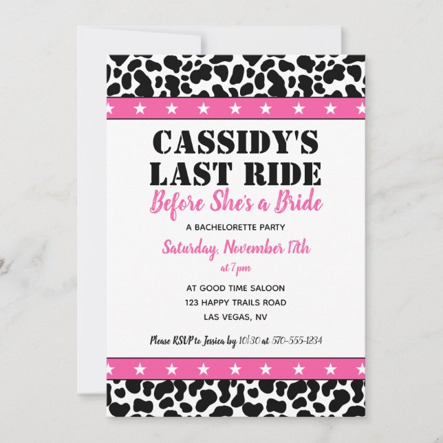 Her Last Ride Disco Cowgirl Bachelorette Party Invitation (Front)