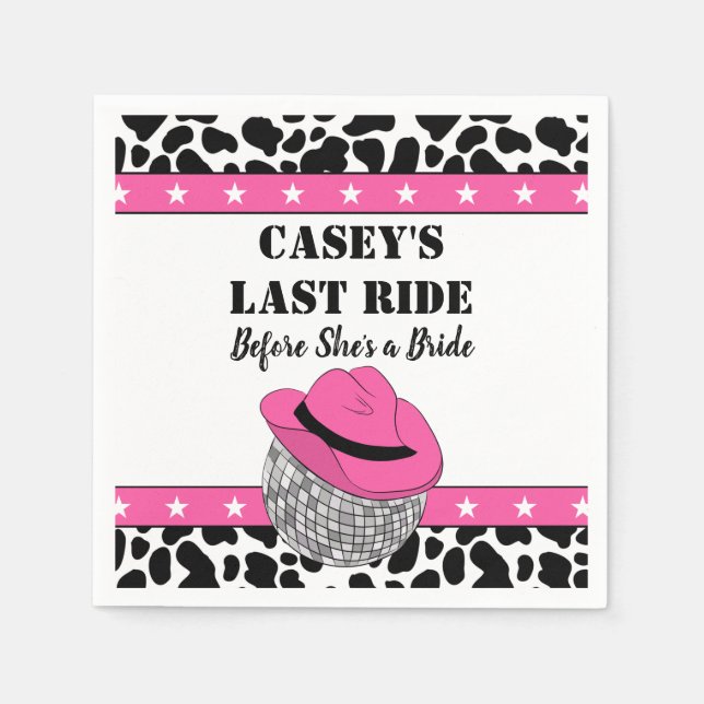 Her Last Ride Disco Cowgirl Bachelorette Party Napkin (Front)