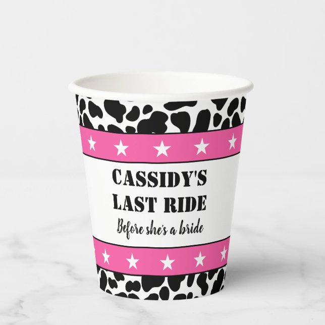 Her Last Ride Disco Cowgirl Bachelorette Party Paper Cups (Front)