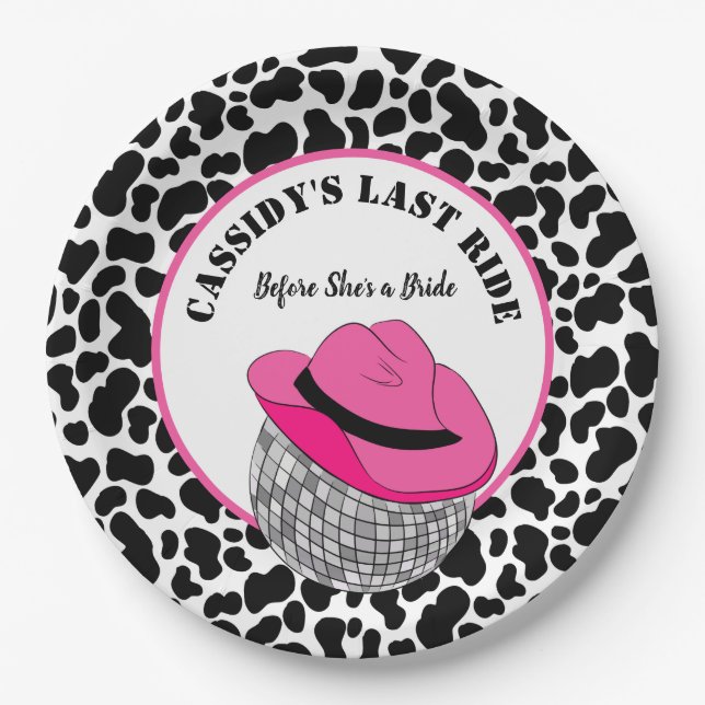 Her Last Ride Disco Cowgirl Bachelorette Party Paper Plate (Front)