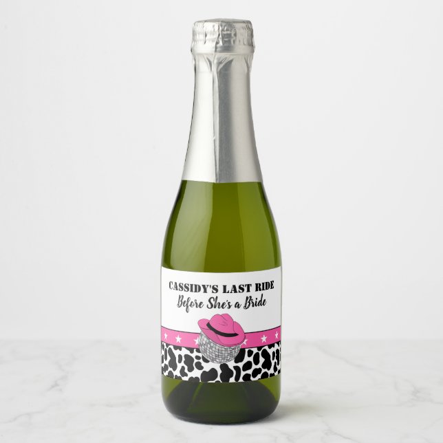 Her Last Ride Disco Cowgirl Bachelorette Party Sparkling Wine Label (Front)