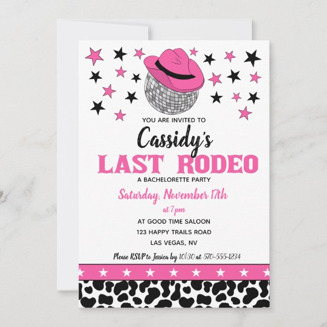 Her Last Rodeo Disco Cowgirl Bachelorette Party Invitation (Front)