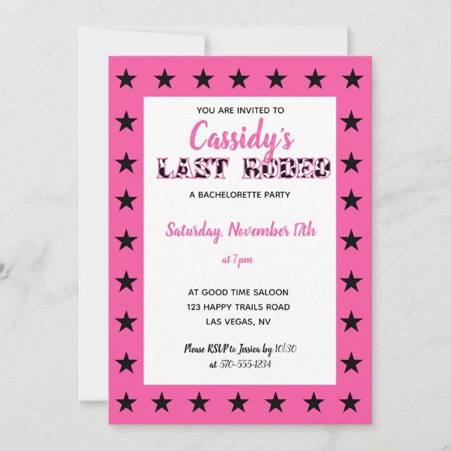 Her Last Rodeo Disco Cowgirl Bachelorette Party Invitation (Front)