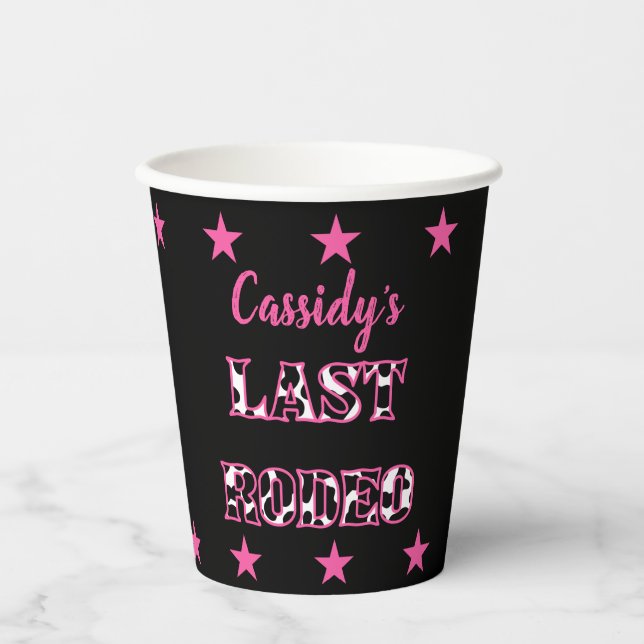 Her Last Rodeo Disco Cowgirl Bachelorette Party Paper Cups (Front)