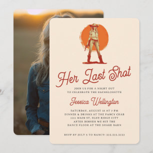 Her Last Shot Retro Western Cowgirl Bachelorette Invitation