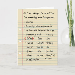 HER LIST - Maid or Matron of Honor - FUNNY Thank You Card