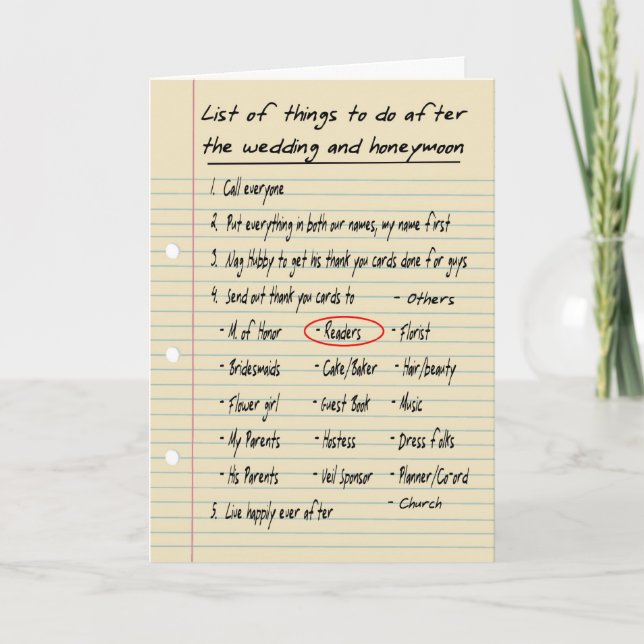 HER LIST - Thanks Reader - FUNNY Thank You Card (Front)
