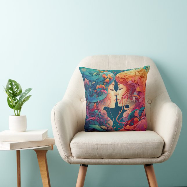 Her Love, Her Way  | Lesbian Kiss Art Deco Style Cushion (Chair)