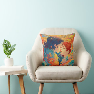 Her Love, Her Way  | Lesbian Kiss Art Deco Style Cushion