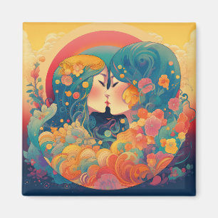 Her Love, Her Way    Lesbian Kiss Art Deco Style Magnet