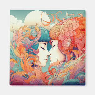 Her Love, Her Way Lesbian Kiss Art Deco Style Magnet
