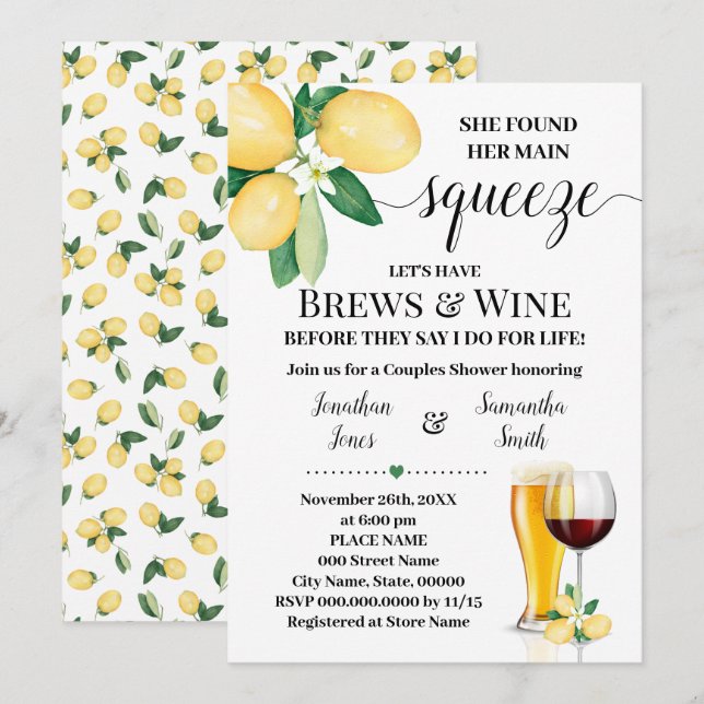 Her Main Squeeze Brews & Wine Bridal Shower Invitation (Front/Back)