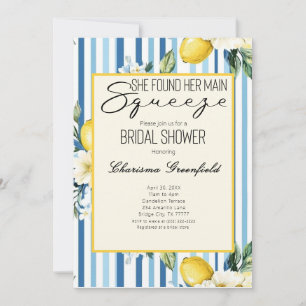 Her Main Squeeze Citrus Bridal Shower Stripe Blue Invitation