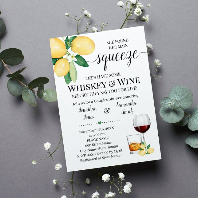 Her main squeeze whiskey and wine bridal shower invitation (Creator Uploaded)