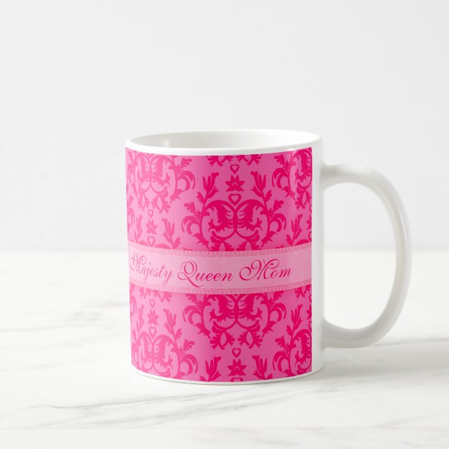 Her Majesty Queen Mum damask royal pink mug (Right)