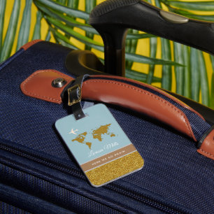 Her modern chic travel gold/blue luggage tag