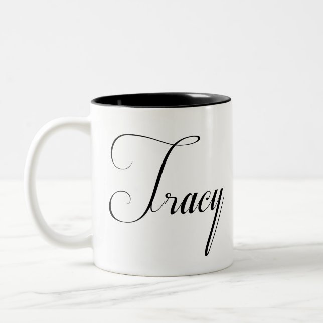 Her Name Is Tracy Calligraphy Two-Tone Coffee Mug (Left)