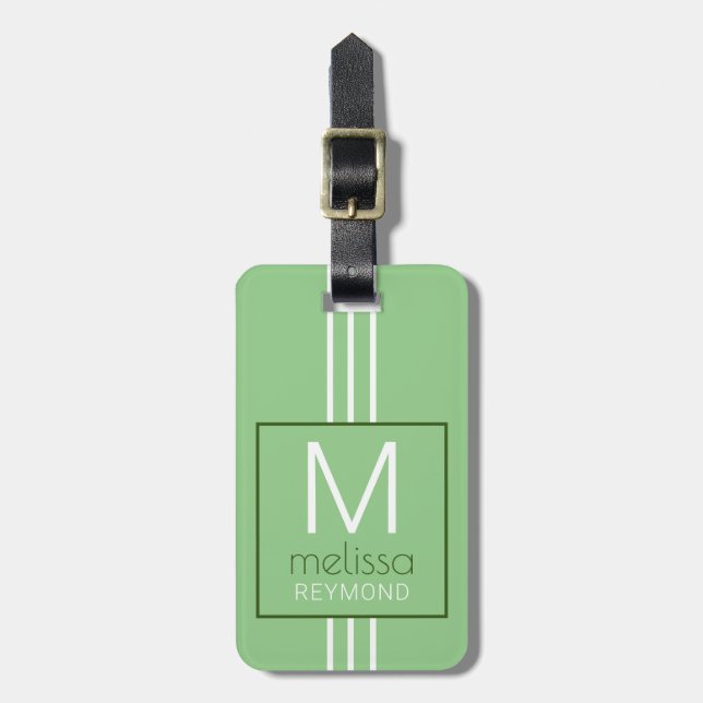 Her Name Monogram Modern sage green Luggage Tag (Front Vertical)
