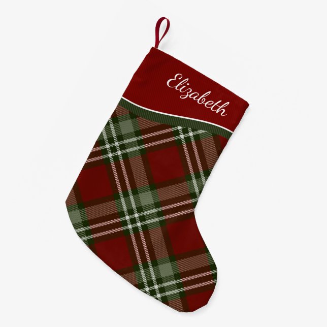her name on red and green plaid small christmas stocking (Front (Hanging))