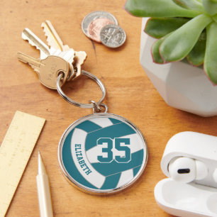 her name teal white team colours volleyball key ring