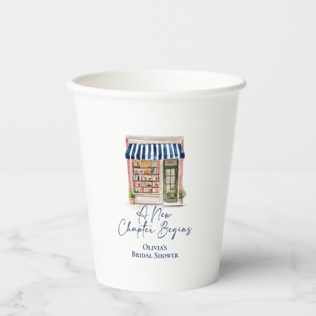 Her New Chapter Begins Book themed Bridal Shower Paper Cups (Front)