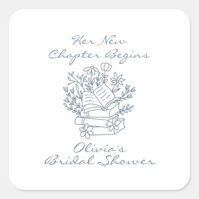 Her New Chapter Begins Book themed Bridal Shower Square Sticker (Front)
